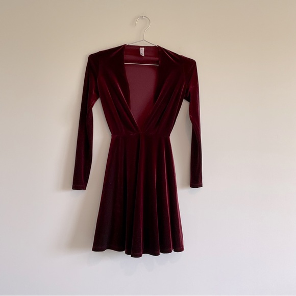 American Apparel Dresses & Skirts - Y2K Vintage American Apparel Red Burgundy Velvet Dress. XS Low-cut Front .